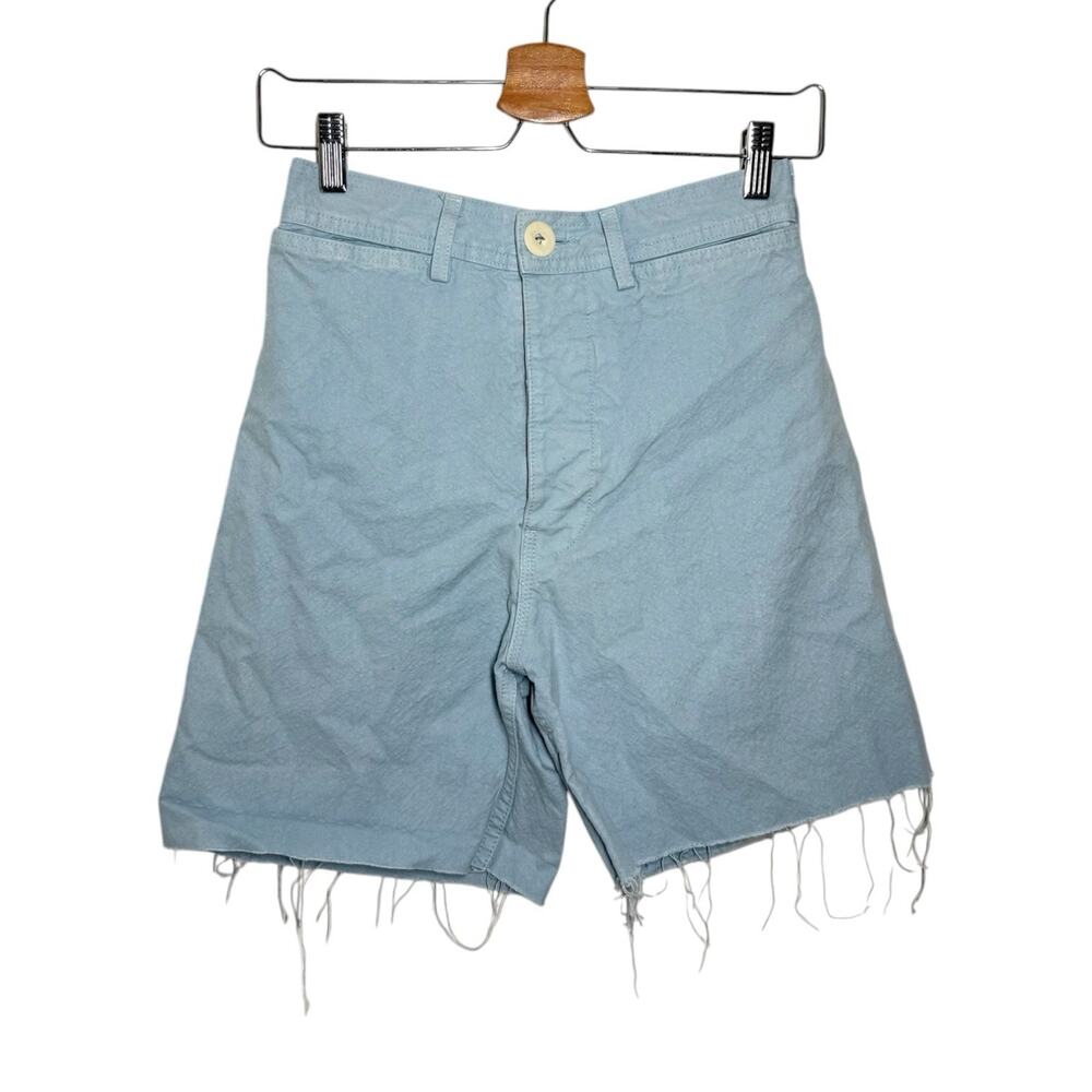 Jesse Kamm Light Blue Cotton Canvas High Rise Cut Off Shorts Small 4 Flaw